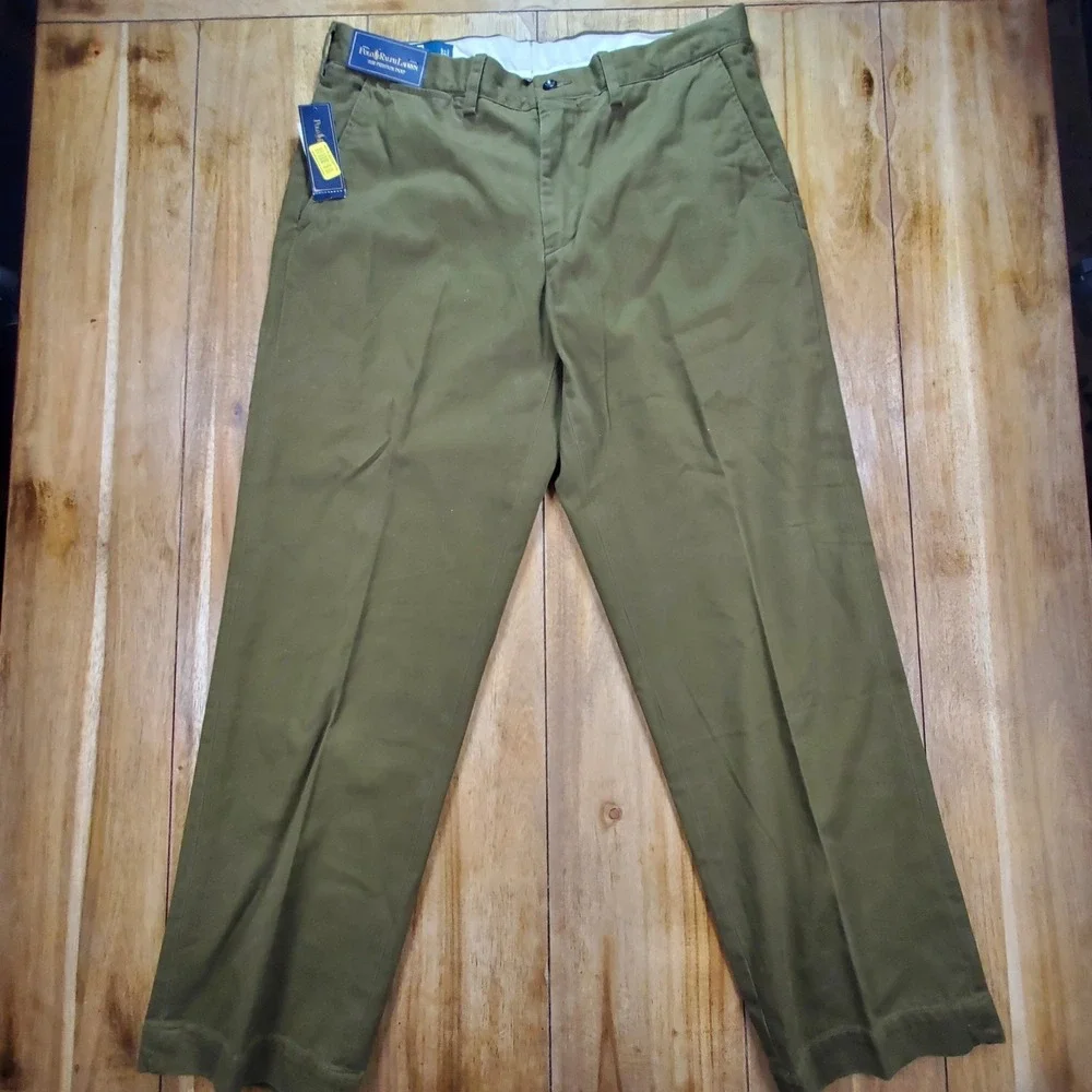 New Vintage Polo Ralph Lauren Preston Pant Men 34x30 Olive Green Chino Cotton